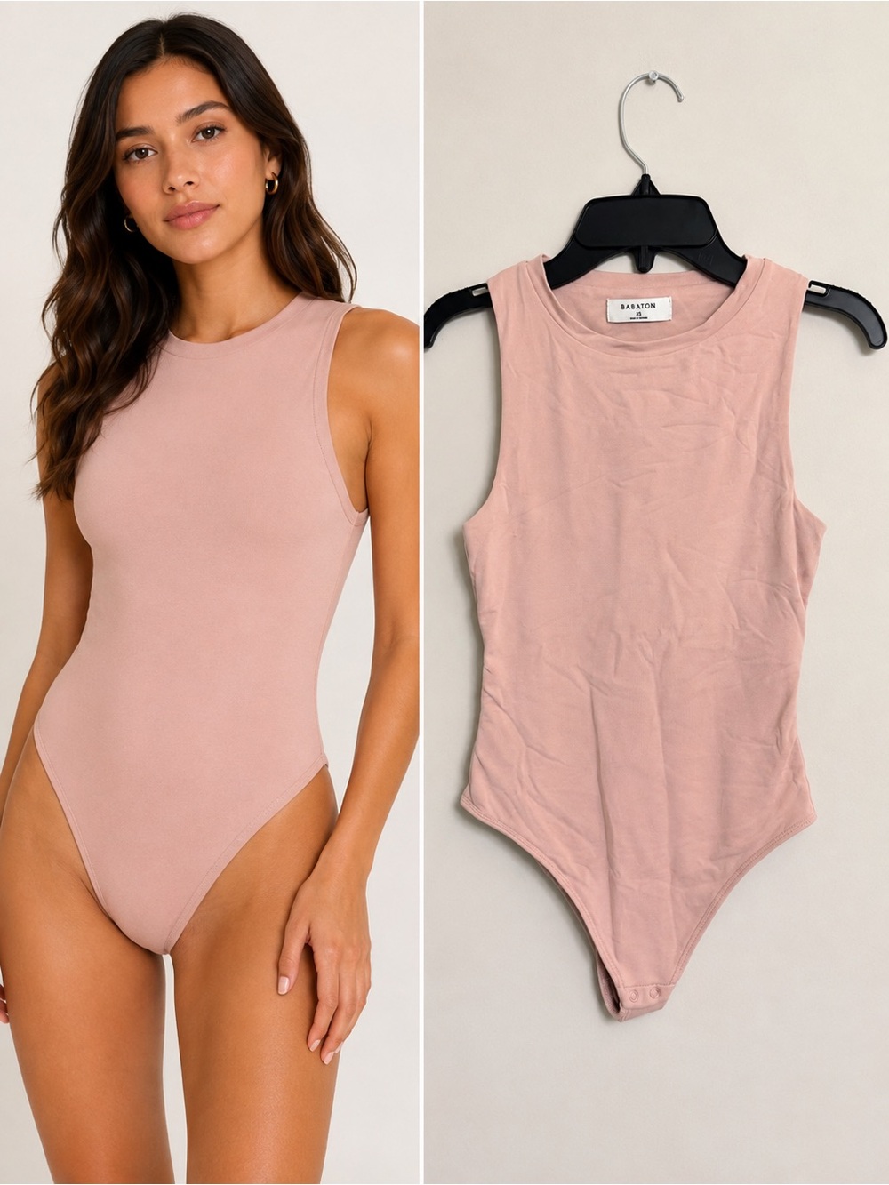 Babaton Aritzia Blush Pink Sleeveless Crewneck Bodysuit XS Stretch